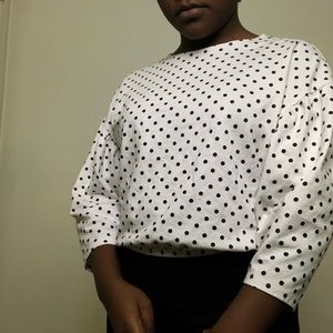 White and black polka dot long sleeve shirt